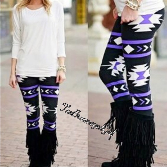 Purple and Black Aztec Leggings 0-12 - Picture 1 of 2